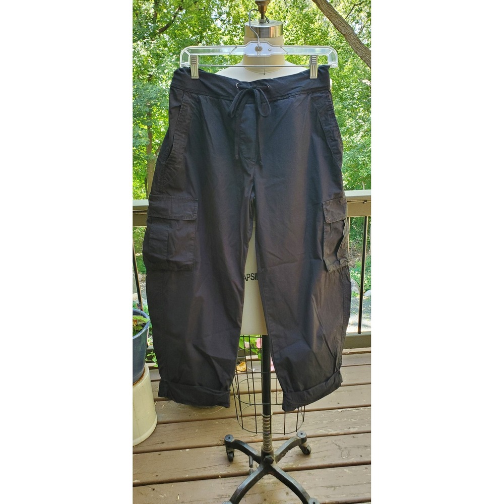 James Perse Standard Black Cargo Cropped Pants WPR1339 Size 3 Relaxed Drawstring